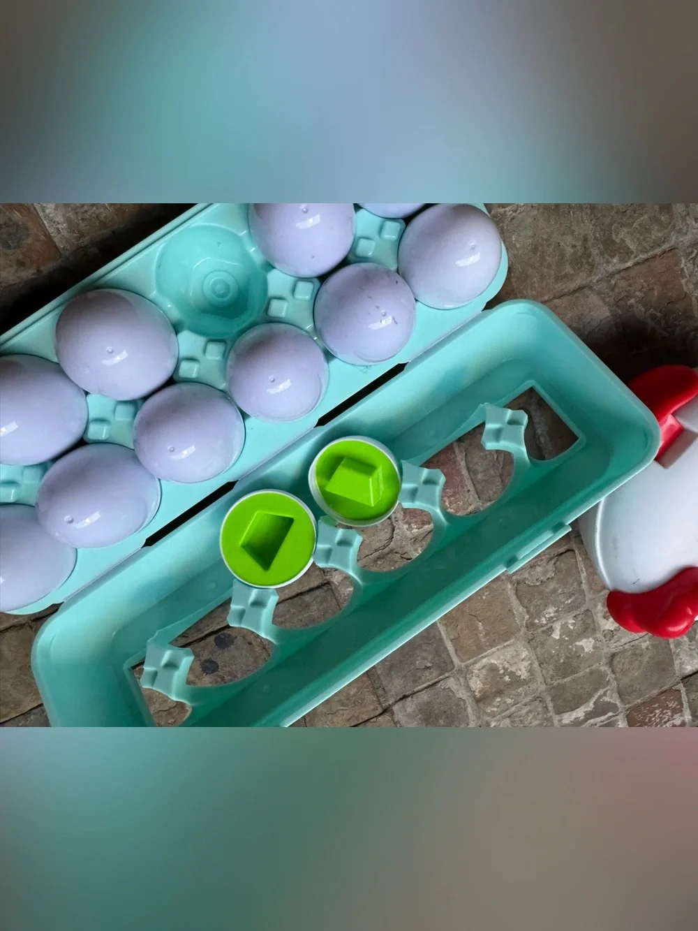 Interactive Teal and White Chicken Egg Toy Set for Kids